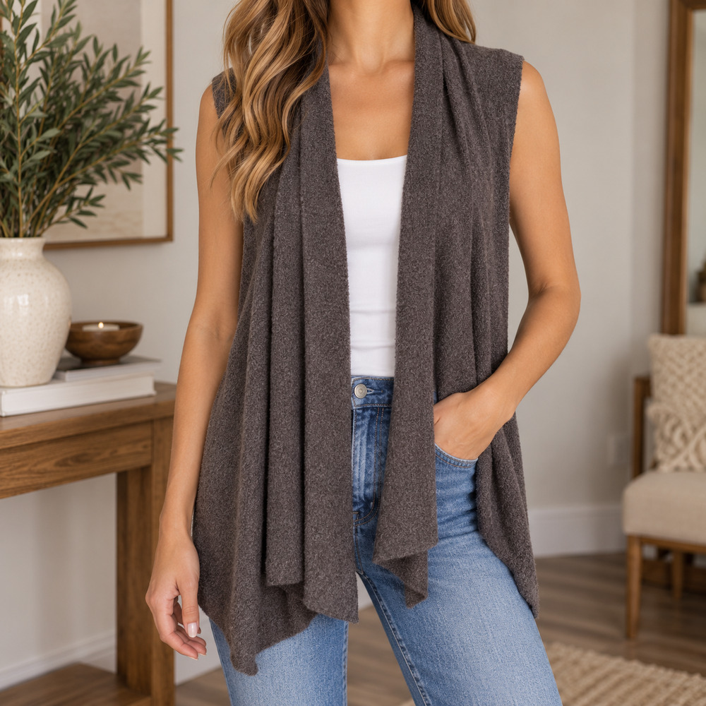 Barefoot Dreams Womens Sleeveless Sweater Size XS Gray Open Bamboo Chic Lite